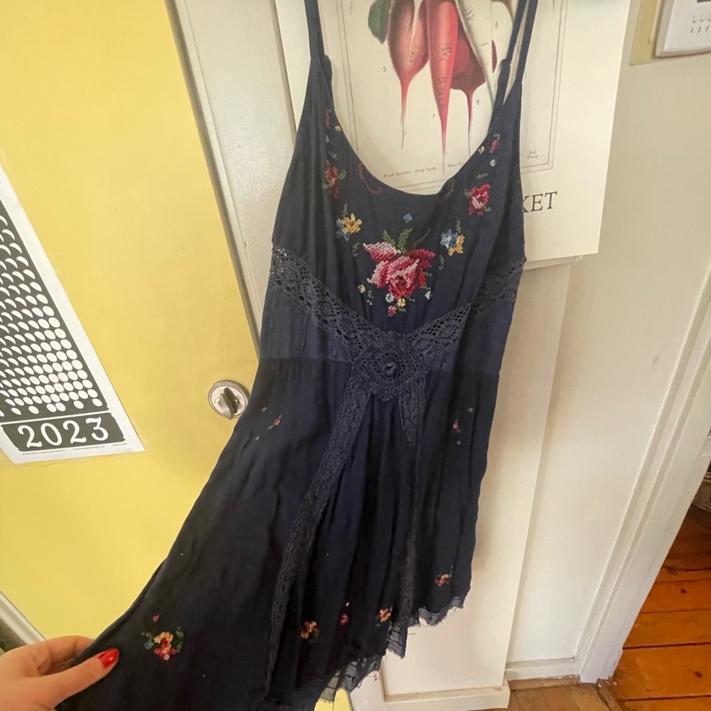 Free people dress blue lace floral